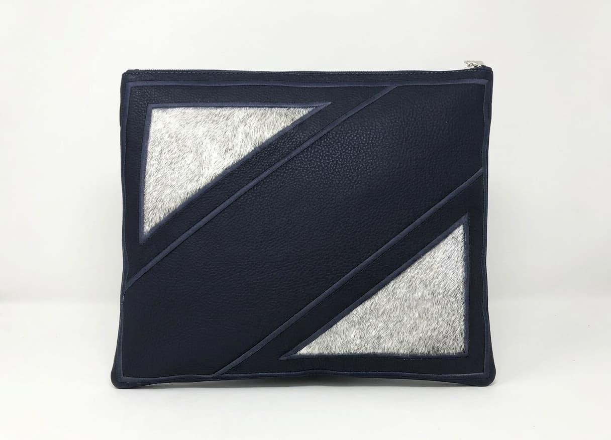 Fur Navy Grained Hair-on-Hide Leather Tallit & Tefillin Bag E117, photo 1