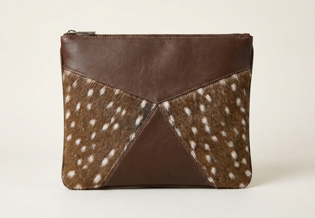 Fur Brown Hair-on-Hide Leather Tallit & Tefillin Bag E124, photo 1