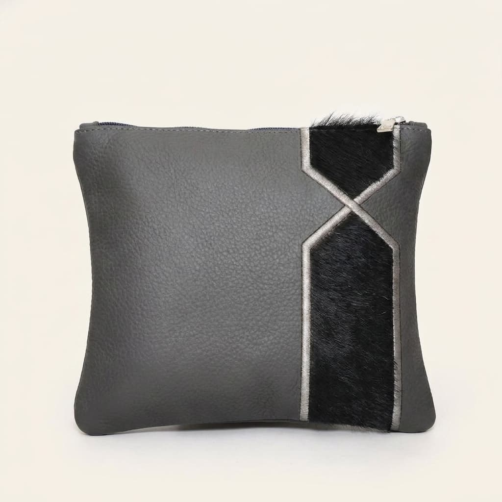 Fur Grey Grained Leather Tallit & Tefillin Bag Set E18, thumbnail 3