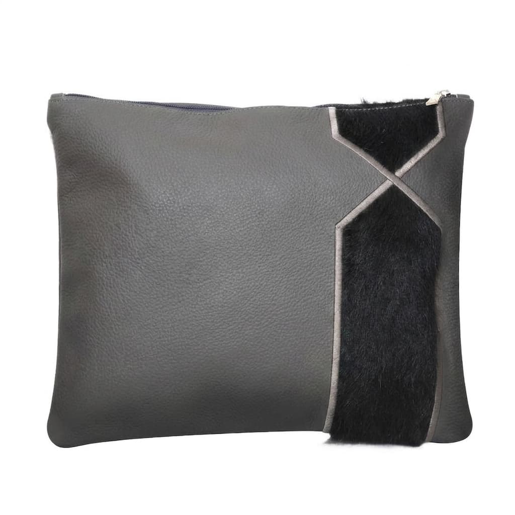 Fur Grey Grained Leather Tallit & Tefillin Bag Set E18, thumbnail 2