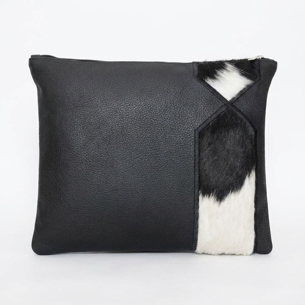 Fur Black Grained Leather Tallit & Tefillin Bag Set E19, thumbnail 3