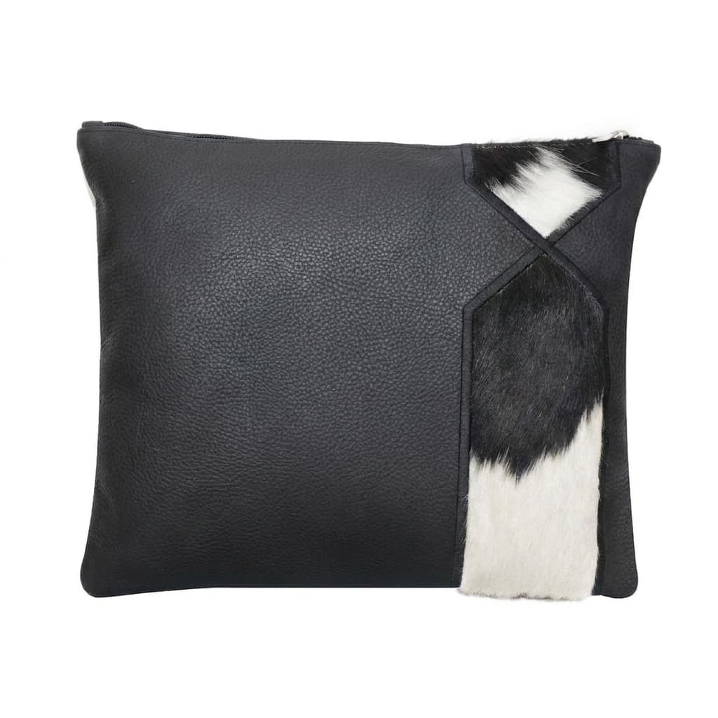 Fur Black Grained Leather Tallit & Tefillin Bag Set E19, thumbnail 2