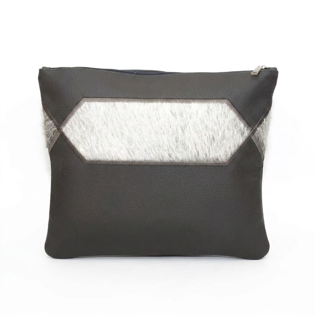 Fur Grey Grained Leather Tallit & Tefillin Bag Set E23, thumbnail 3