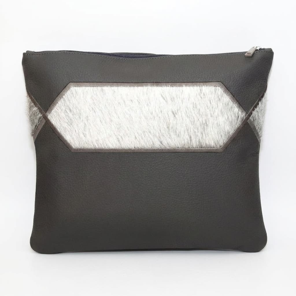 Fur Grey Grained Leather Tallit & Tefillin Bag Set E23, thumbnail 2