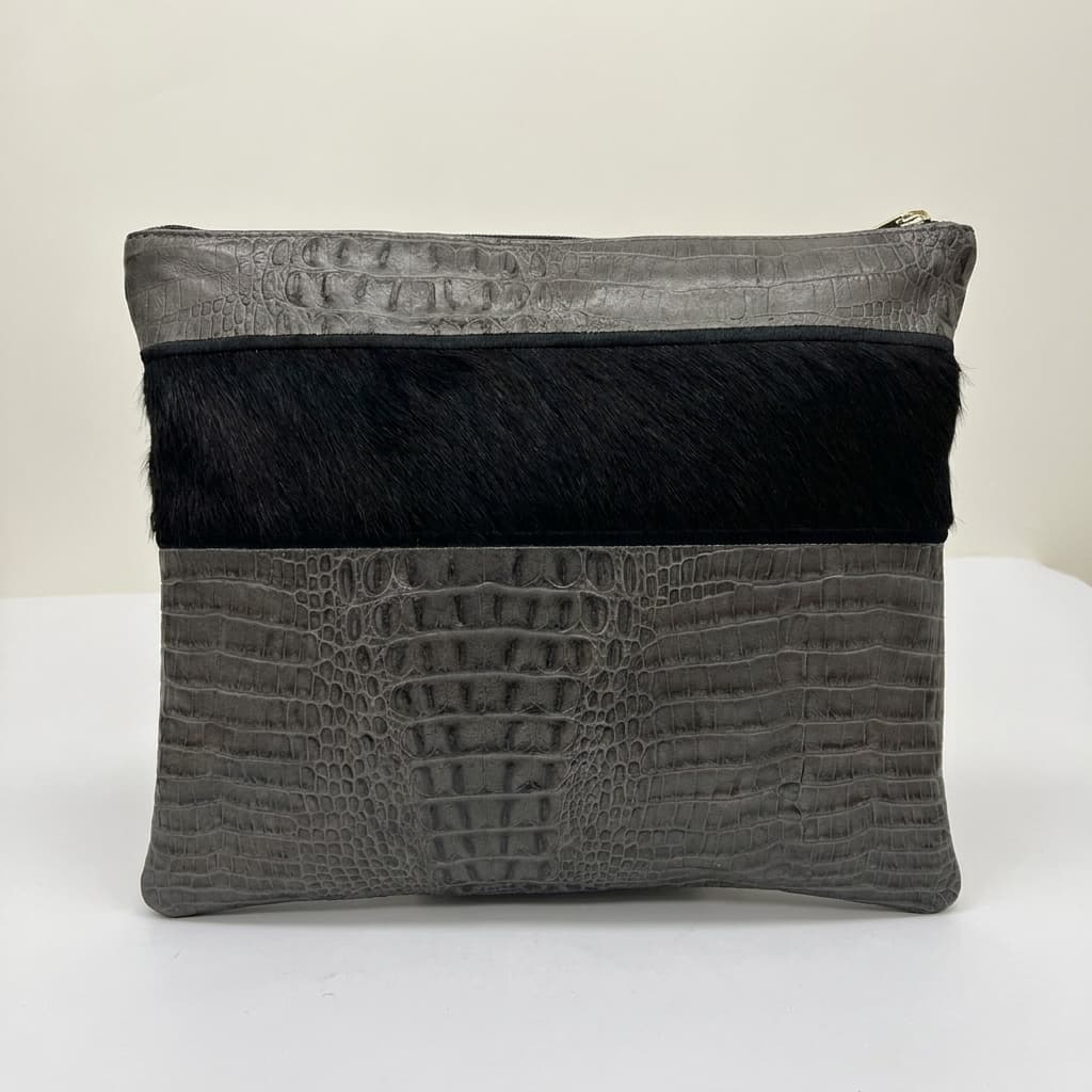 Fur Grey Croco Leather Tallit & Tefillin Bag Set E29, thumbnail 3