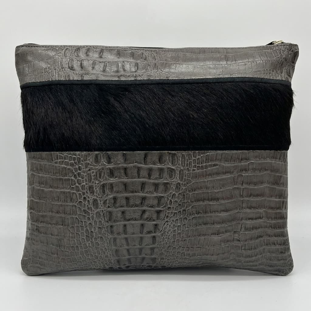 Fur Grey Croco Leather Tallit & Tefillin Bag Set E29, thumbnail 2