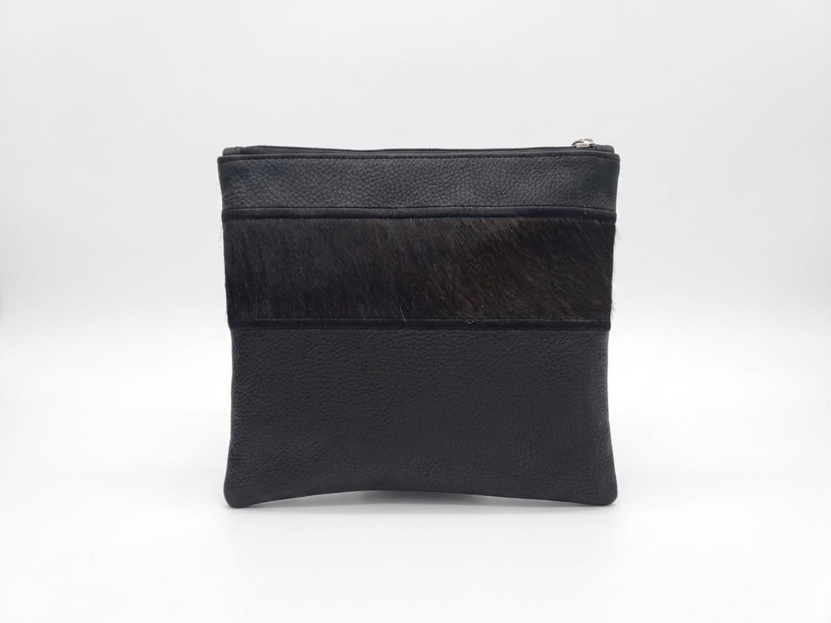 Fur Black Grained Leather Tallit & Tefillin Bag Set E35, thumbnail 3