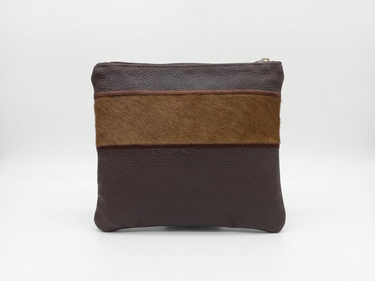 Fur Brown Grained Leather Tallit & Tefillin Bag Set E36, thumbnail 3