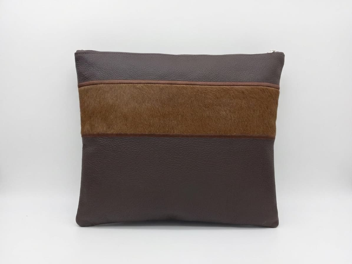 Fur Brown Grained Leather Tallit & Tefillin Bag Set E36, thumbnail 2