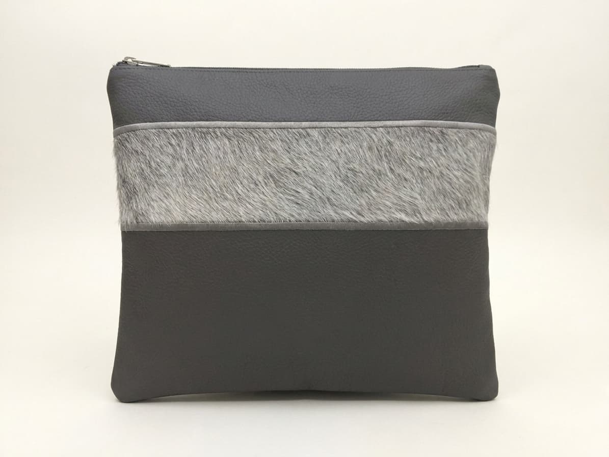 Fur Grey Grained Leather Tallit & Tefillin Bag Set E37, thumbnail 3