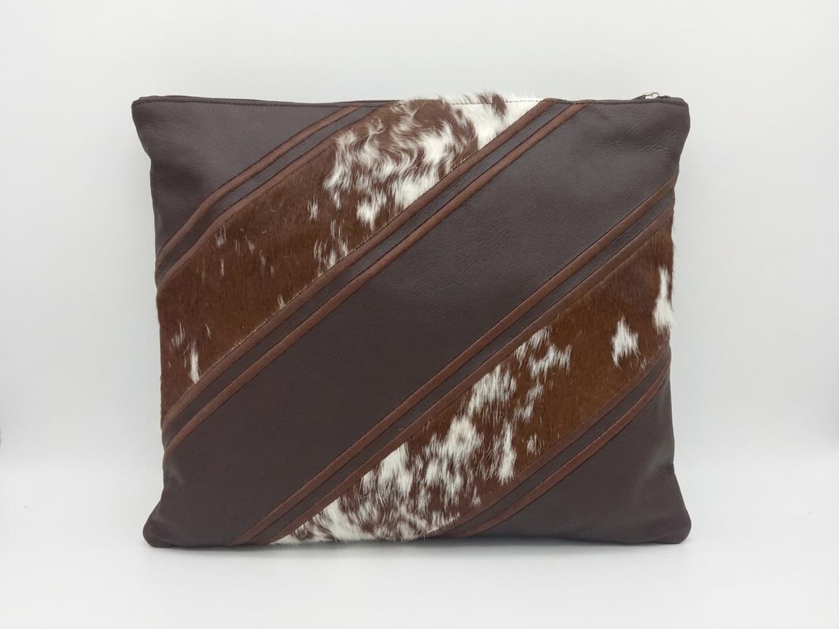 Fur Brown Hair-on-Hide Leather Tallit & Tefillin Bag Set E43, thumbnail 2