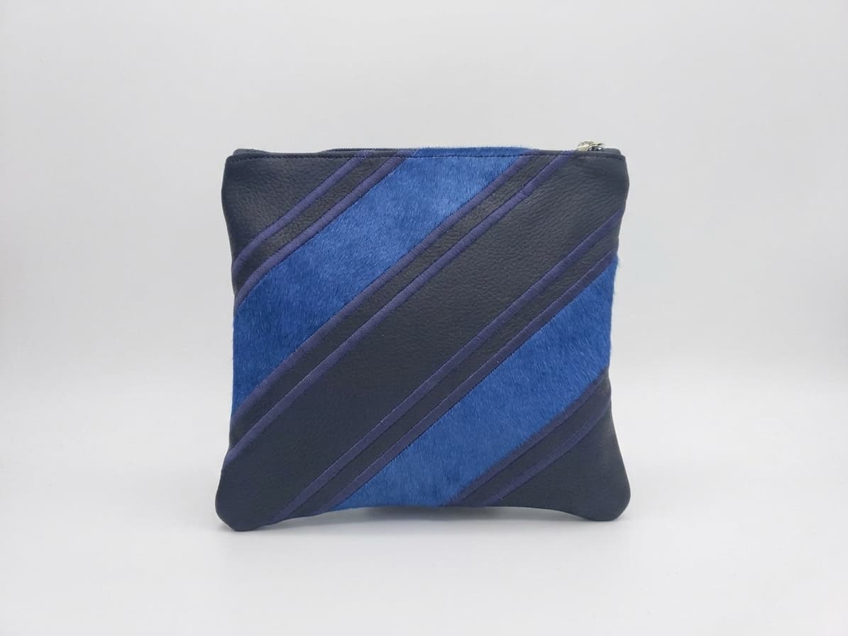 Fur Blue Grained Leather Tallit & Tefillin Bag Set E44, thumbnail 3