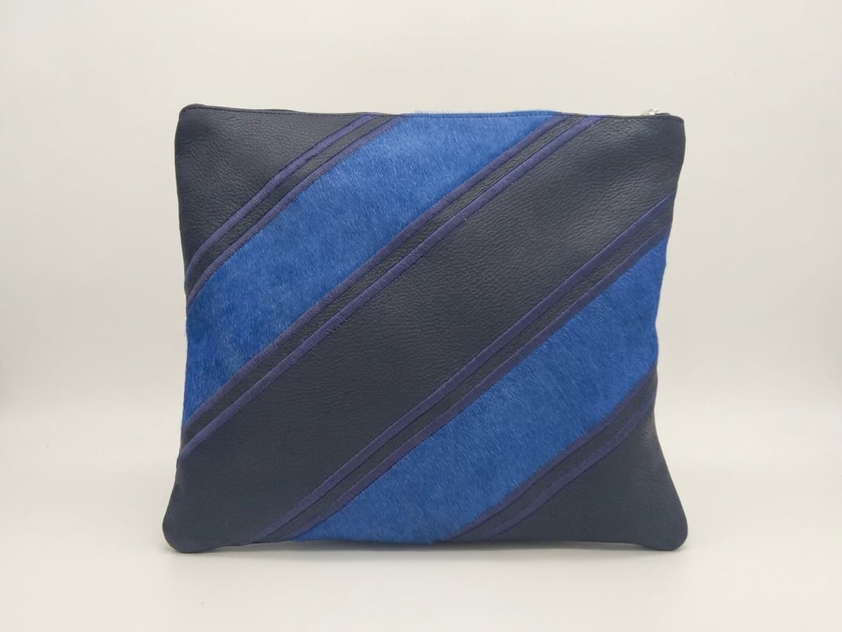 Fur Blue Grained Leather Tallit & Tefillin Bag Set E44, thumbnail 2