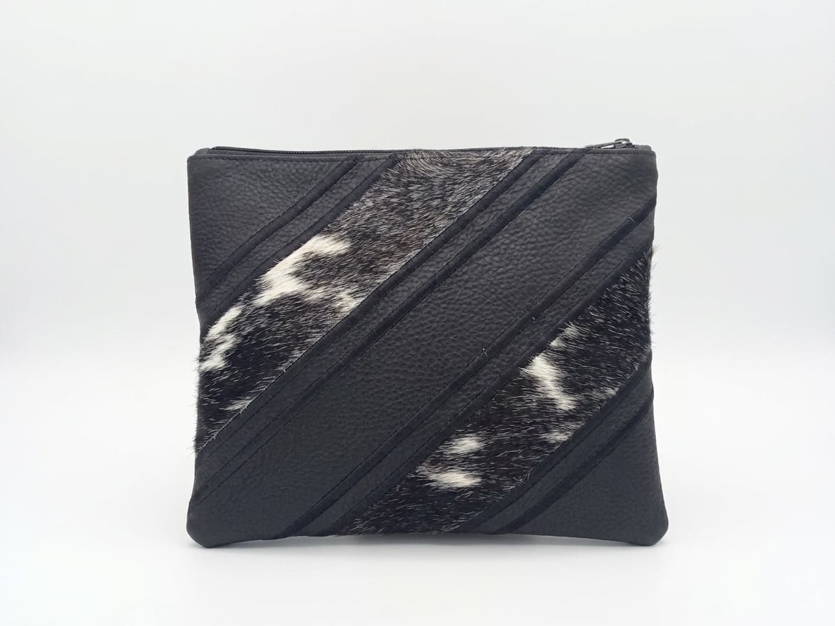 Fur Black Hair-on-Hide Leather Tallit & Tefillin Bag Set E45, thumbnail 3