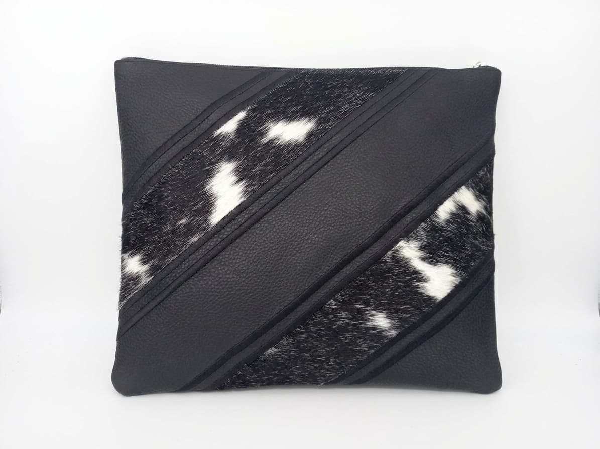 Fur Black Hair-on-Hide Leather Tallit & Tefillin Bag Set E45, thumbnail 2