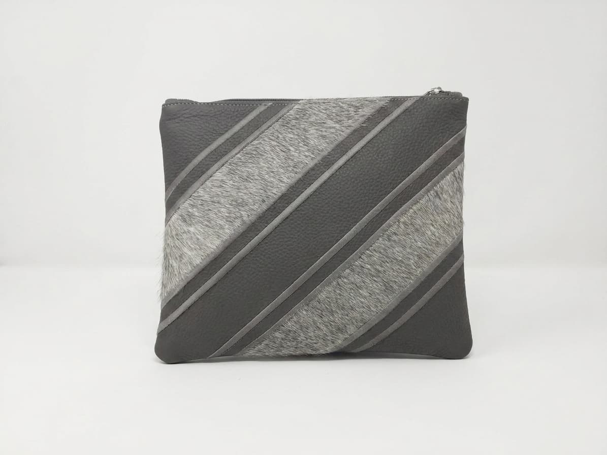 Fur Grey Grained Leather Tallit & Tefillin Bag Set E46, thumbnail 3