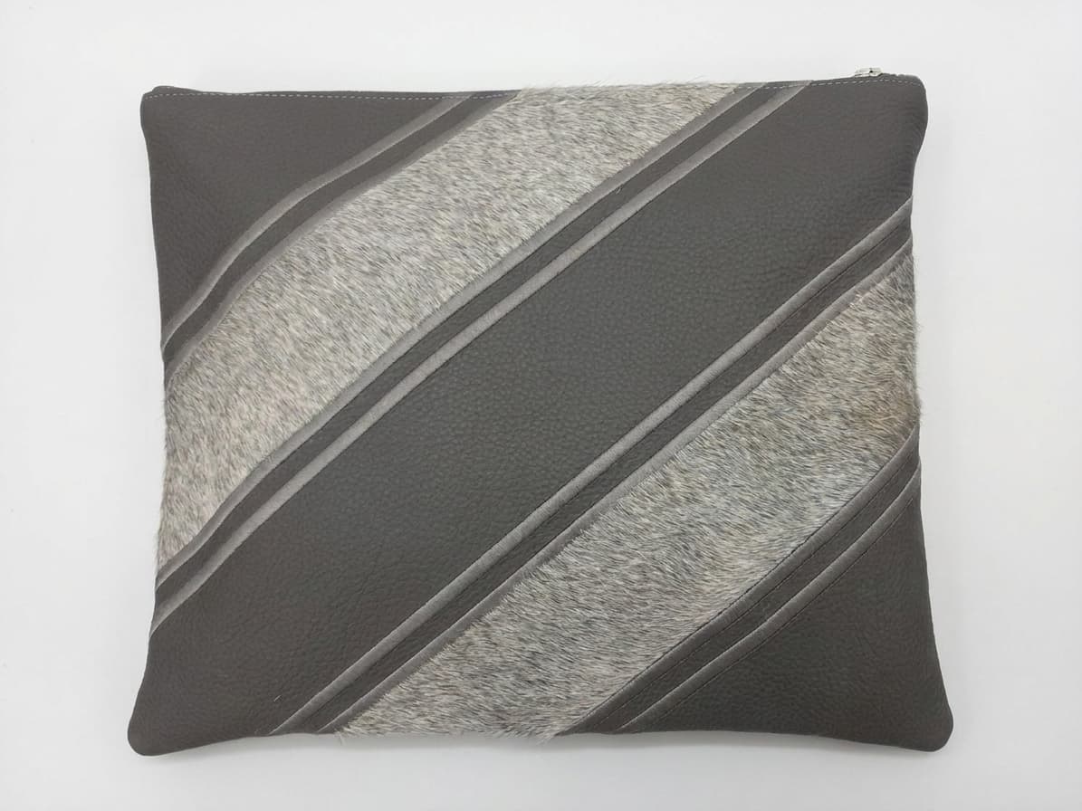 Fur Grey Grained Leather Tallit & Tefillin Bag Set E46, thumbnail 2