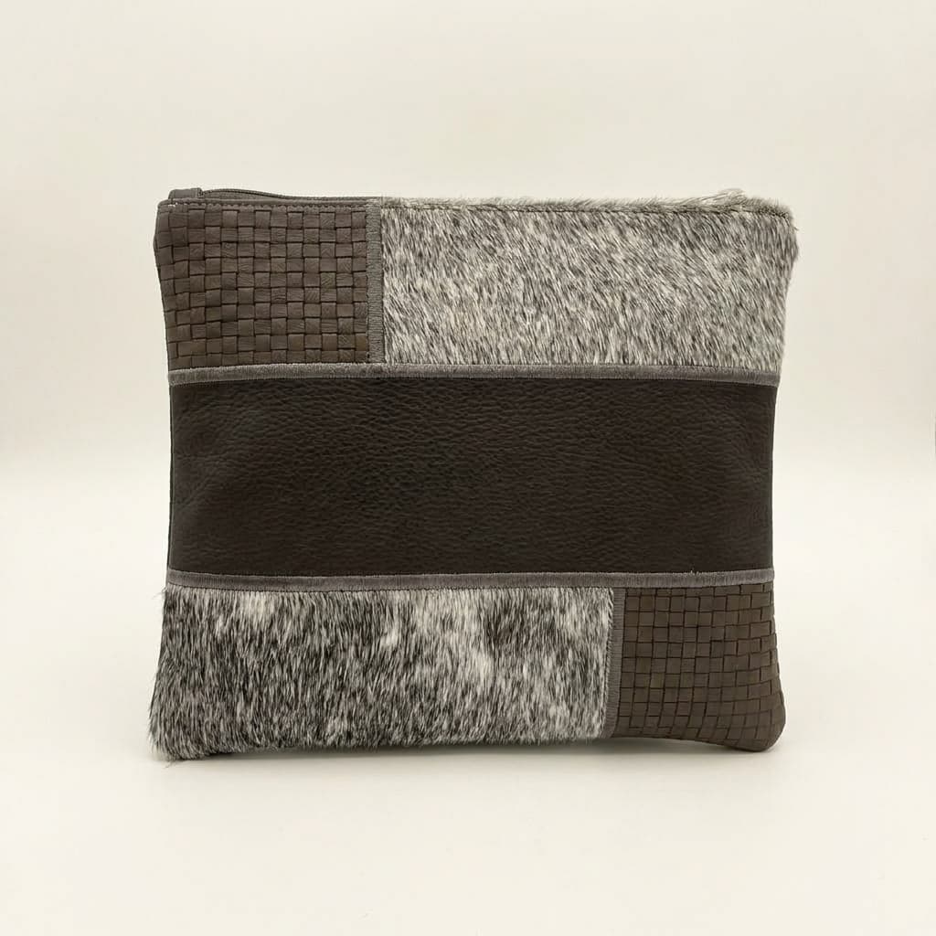 Fur Dark Gray Leather Tallit & Tefillin Bag Set E49, thumbnail 3