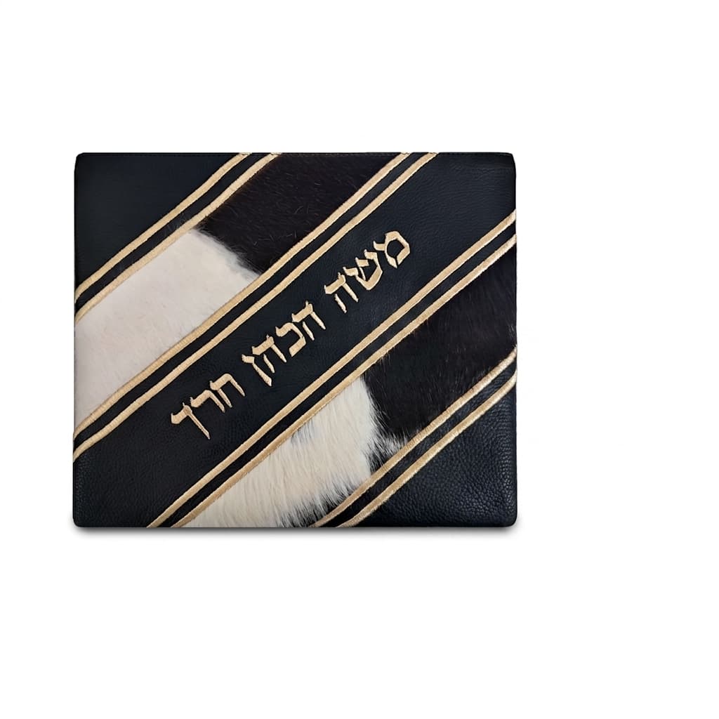 Fur Black Grained Leather Tallit & Tefillin Bag Set E63, thumbnail 2