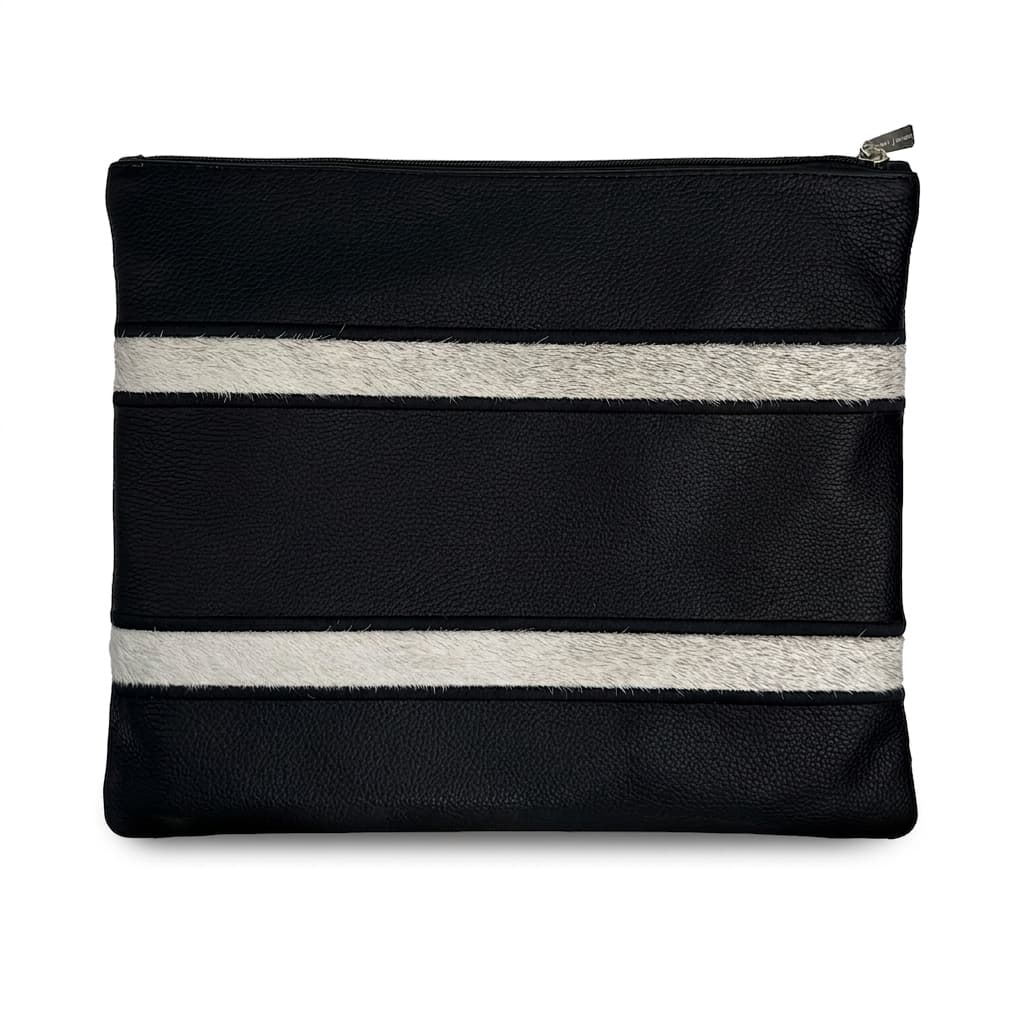 Fur Black Grained Leather Hair-on-Hide Tallit & Tefillin Bag E69, thumbnail 2