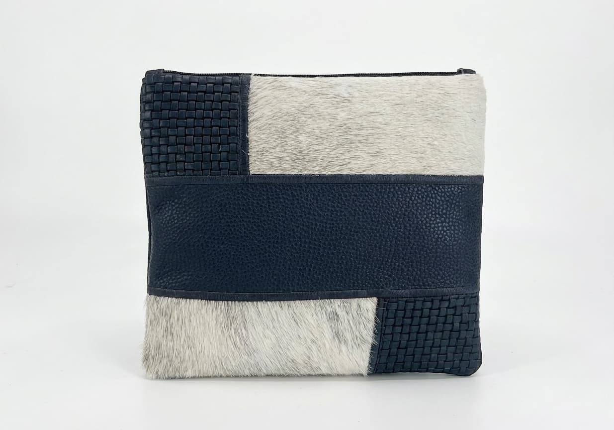 Fur Black Hair-On-Hide Leather Tallit & Tefillin Bag Set E70, thumbnail 3