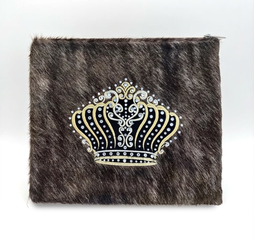 Fur Brown Hair-on-Hide Leather Tallit & Tefillin Bag E75, thumbnail 3