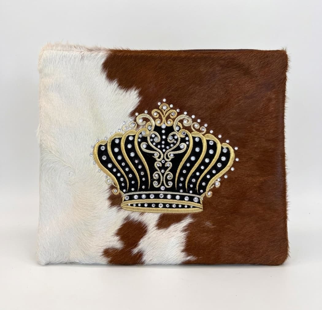 Fur Brown and White Hair-on-Hide Leather Tallit Bag E79, thumbnail 3