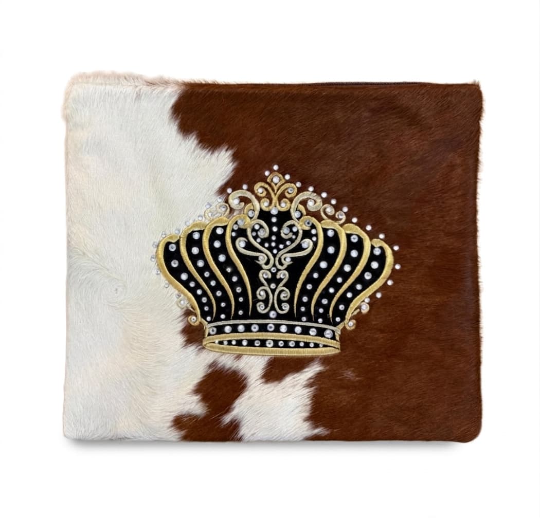 Fur Brown and White Hair-on-Hide Leather Tallit Bag E79, thumbnail 2