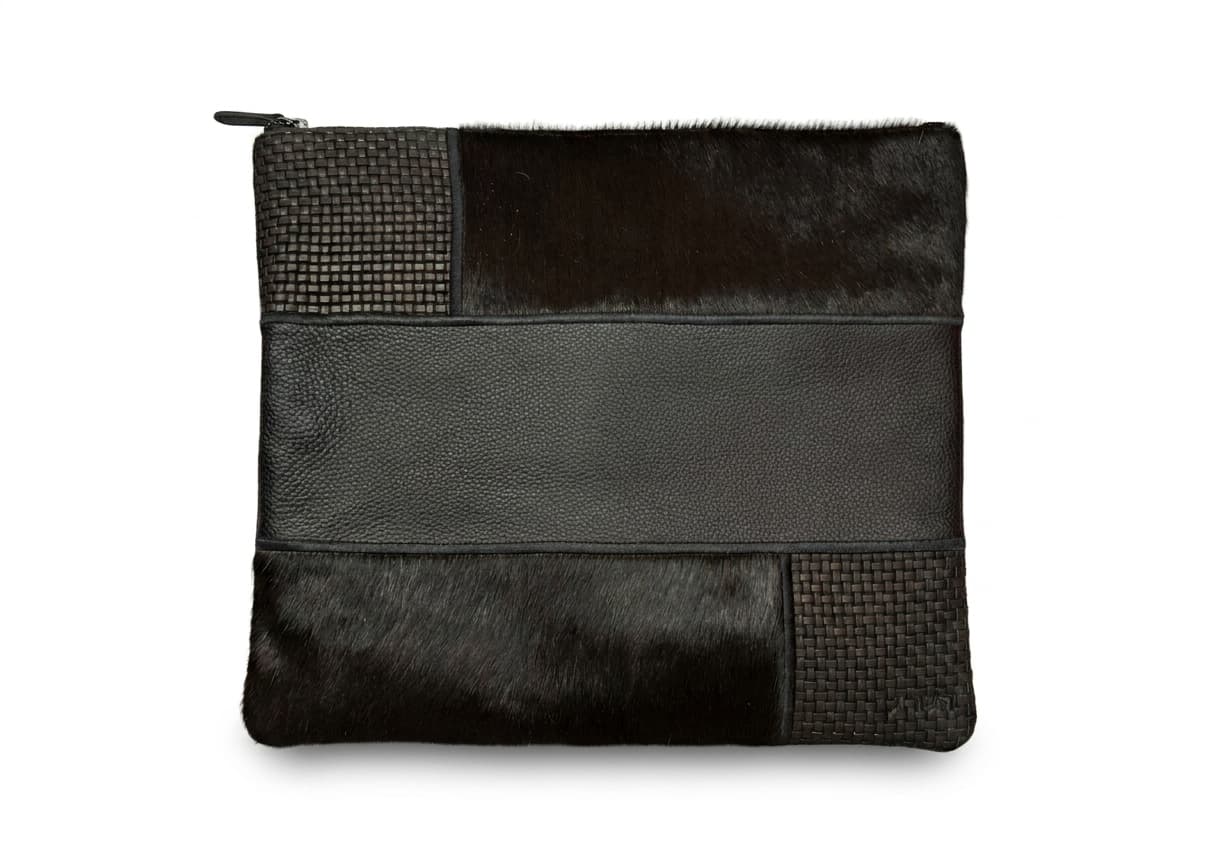 Fur Black Hair-on-Hide Leather Tallit & Tefillin Bag Set E80, thumbnail 3