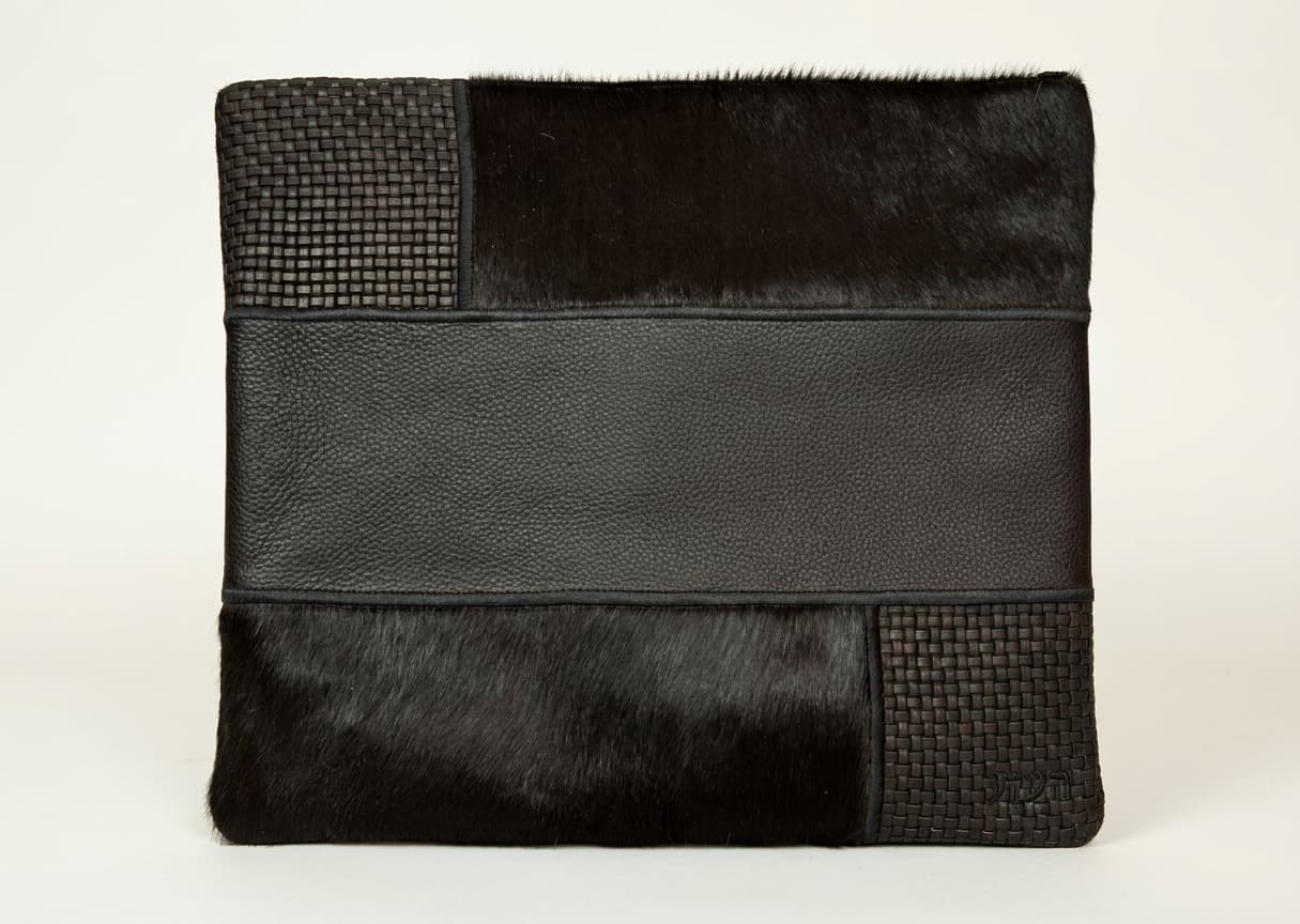 Fur Black Hair-on-Hide Leather Tallit & Tefillin Bag Set E80, thumbnail 2