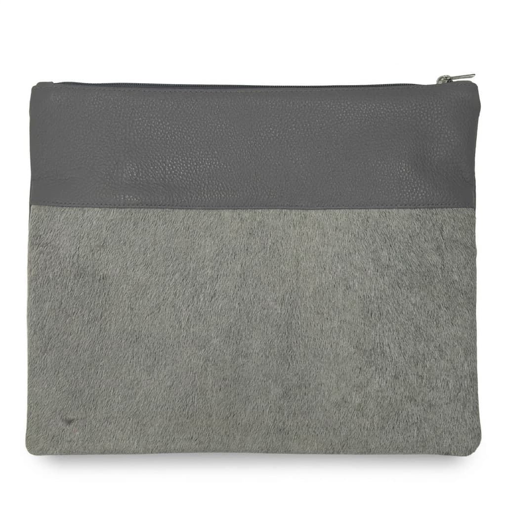 Fur Grey Grain and Fur Leather Tallit & Tefillin Bag Set E91, thumbnail 2