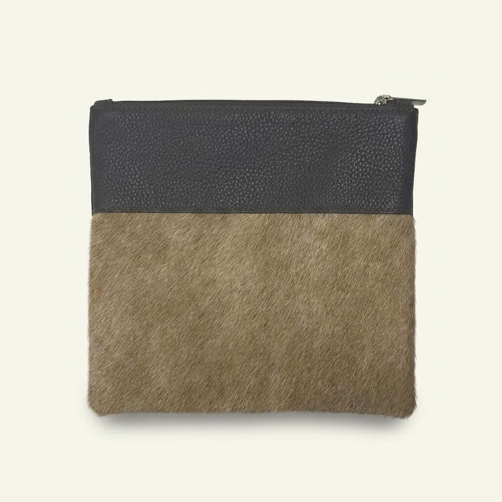 Fur Brown Hair-on-Hide Leather Tallit & Tefillin Bag Set E92, thumbnail 3