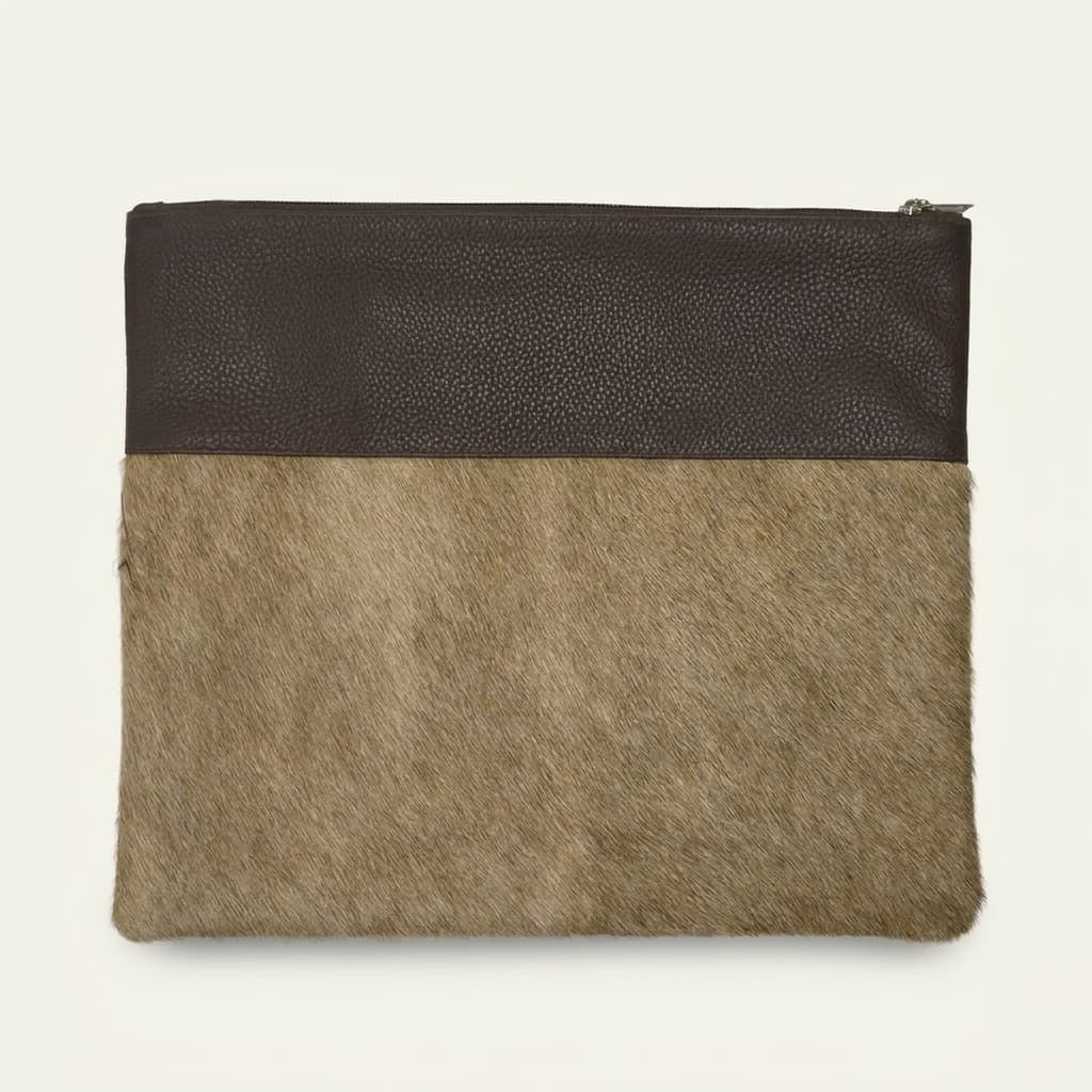 Fur Brown Hair-on-Hide Leather Tallit & Tefillin Bag Set E92, thumbnail 2