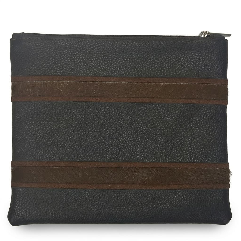 Fur Brown Grained Leather Tallit & Tefillin Bag Set E94, thumbnail 3