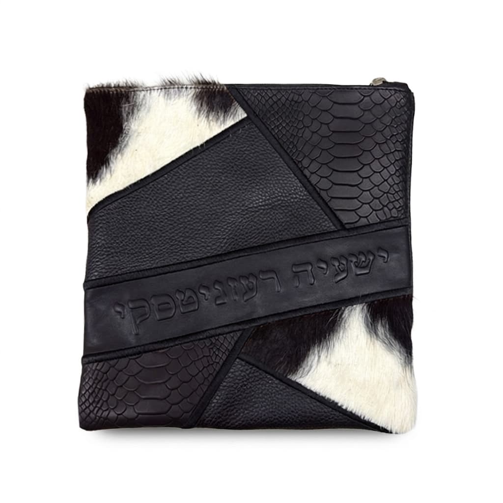 Fur Black Hair-on-Hide Leather Tallit & Tefillin Bag E98, thumbnail 2