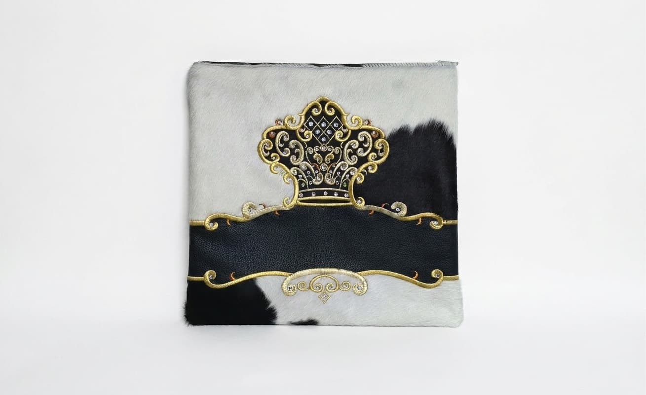 Crown Black White Hair-on-Hide Leather Tallit & Tefillin Bag Set F122, thumbnail 2