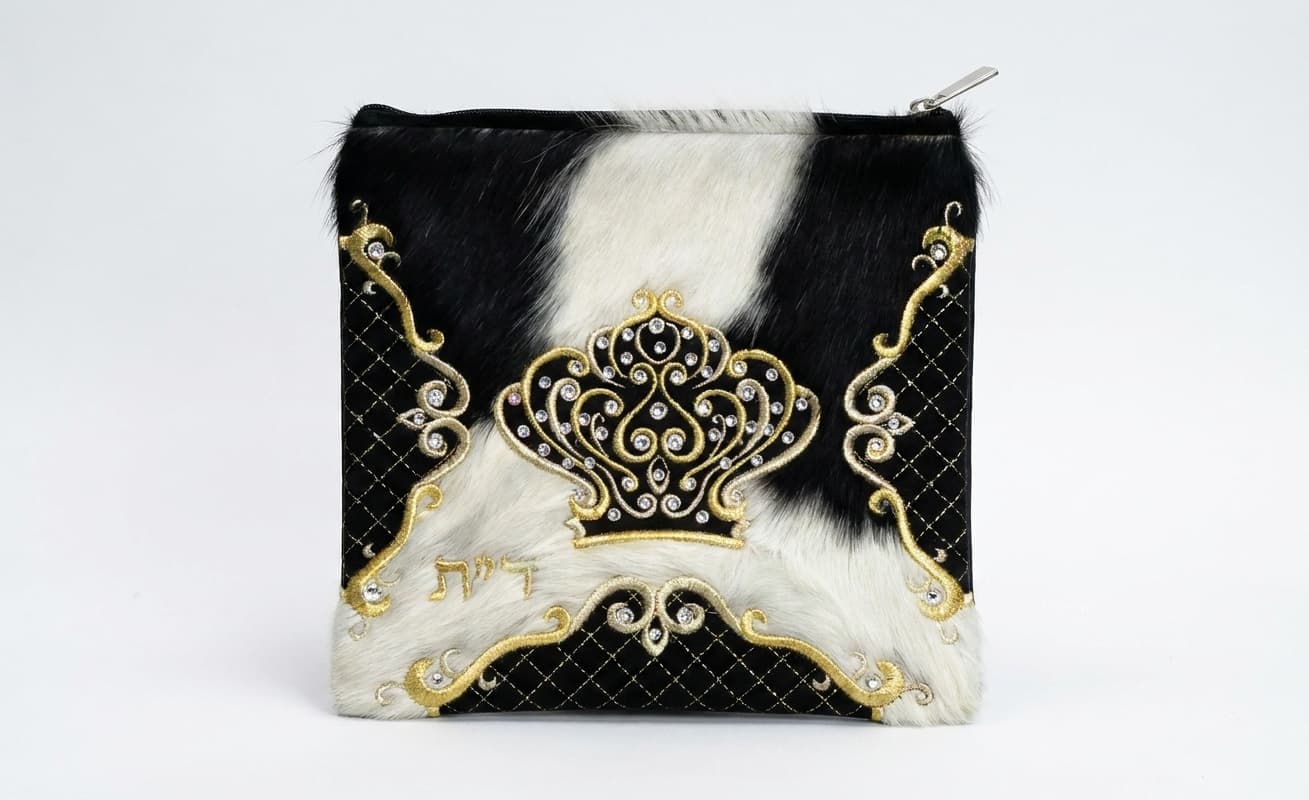 Crown Black Hair-on-Hide Leather Tallit & Tefillin Bag Set F124, thumbnail 3