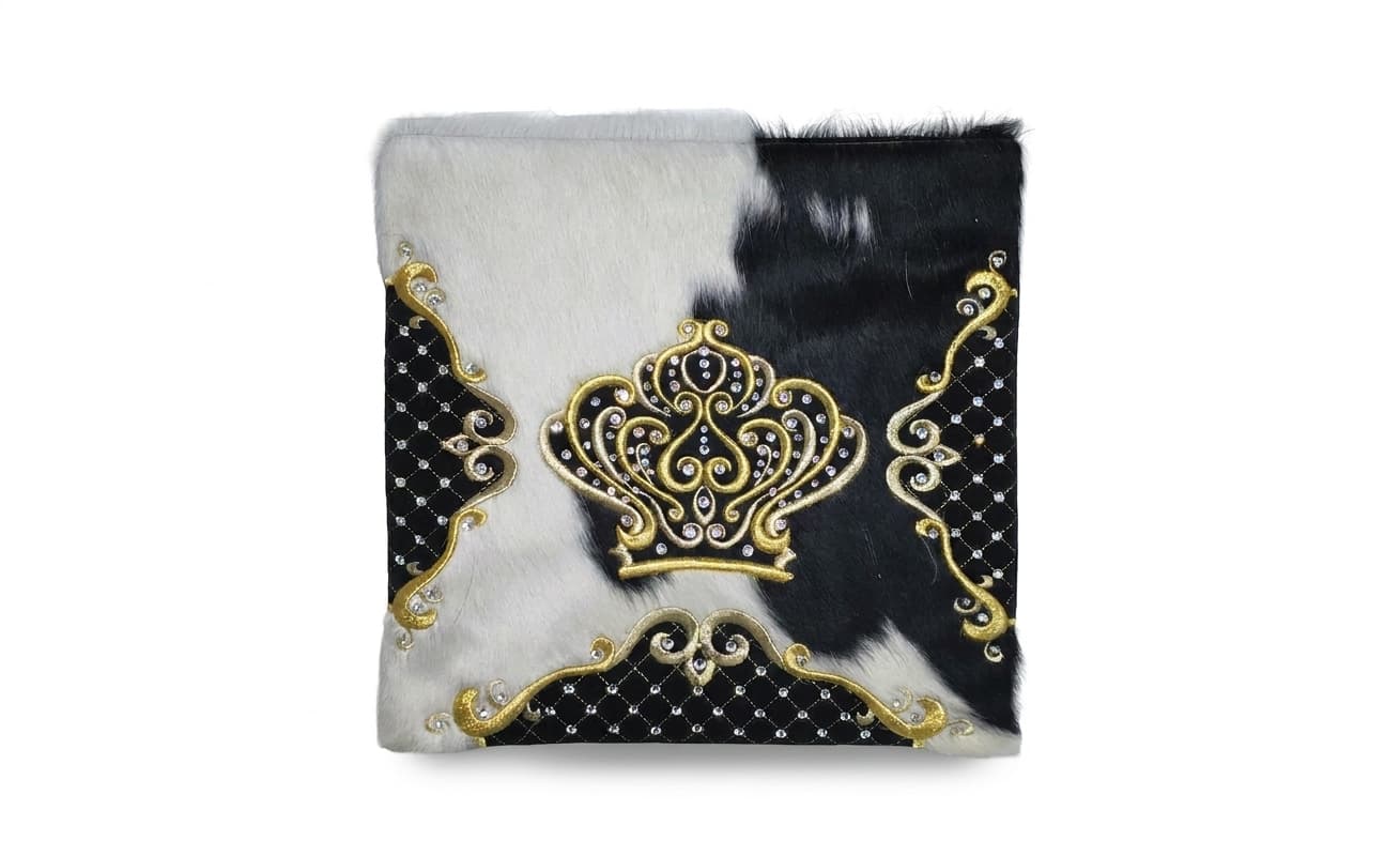 Crown Black Hair-on-Hide Leather Tallit & Tefillin Bag Set F124, thumbnail 2