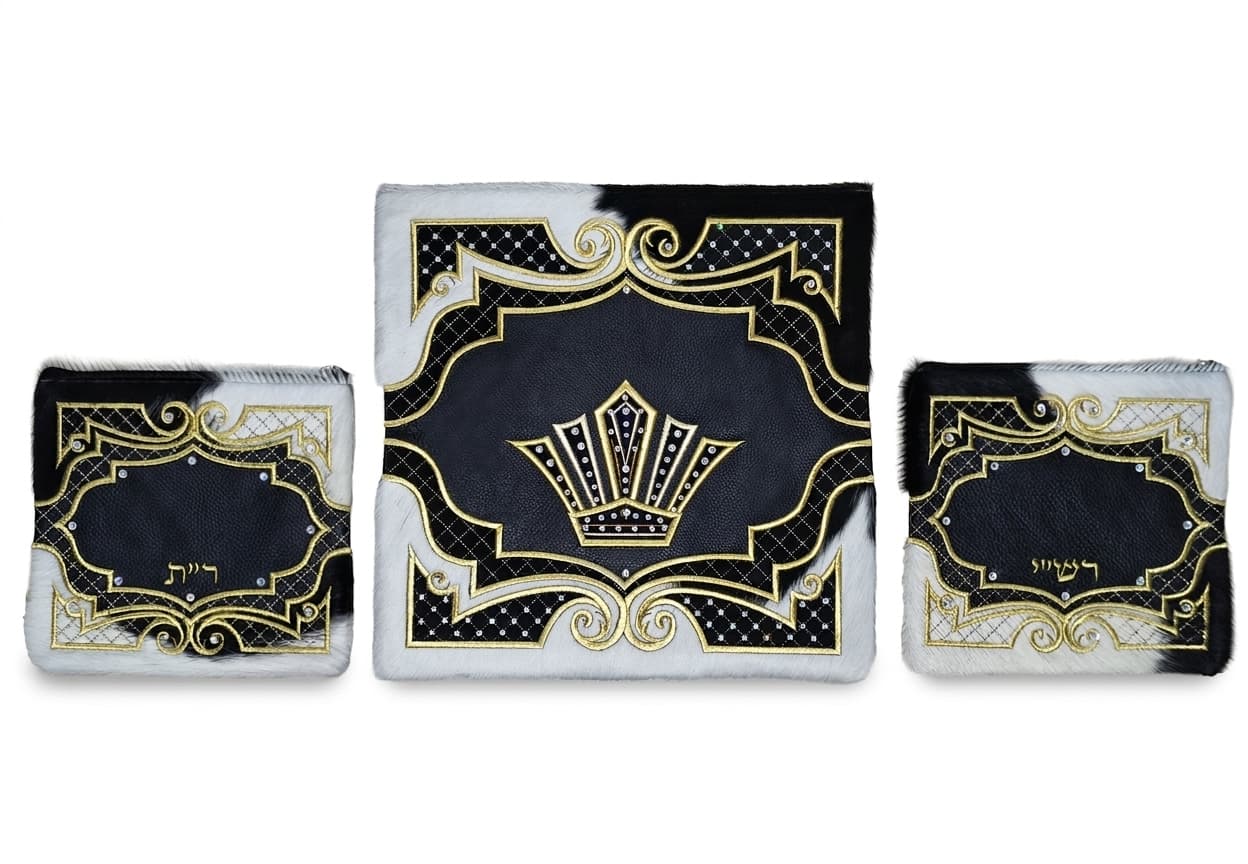 Crown Black Hair-on-Hide Leather Tallit & Tefillin Bag Set F125, thumbnail 3