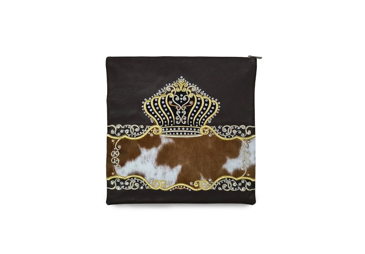 Crown Brown Grained Leather Tallit & Tefillin Bag Set F127, thumbnail 3