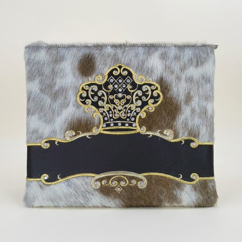 Crown Brown Hair-on-Hide Leather Tallit & Tefillin Bag Set F128, thumbnail 2