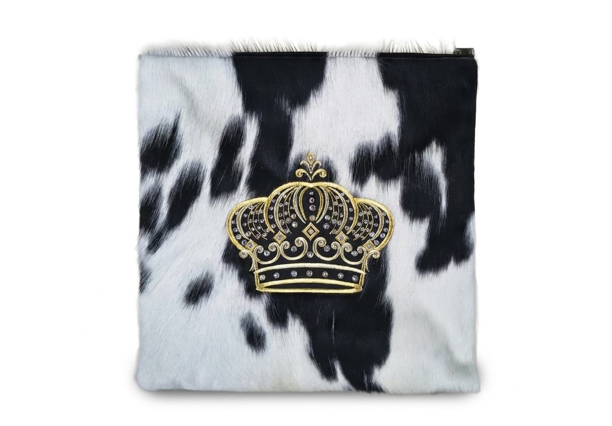 Crown Black White Hair-on-Hide Leather Tallit & Tefillin Bag F129, photo 1