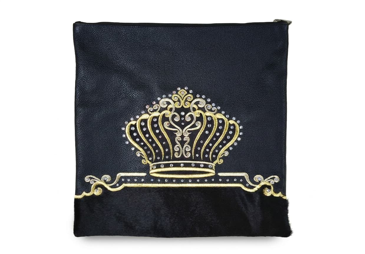 Crown Black Grained and Fur Tallit & Tefillin Bag F130, photo 1