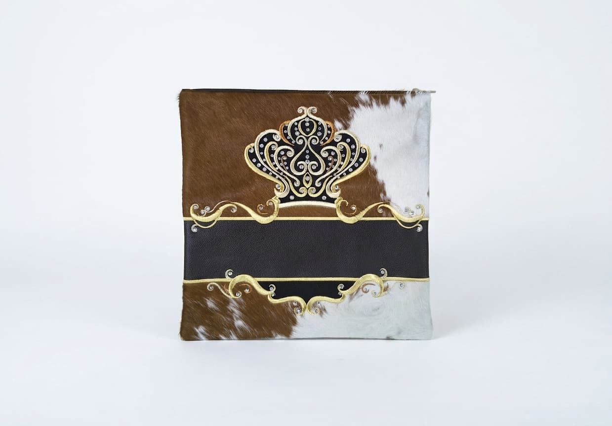 Crown Brown Hair-on-Hide Leather Tallit & Tefillin Bag F131, photo 1