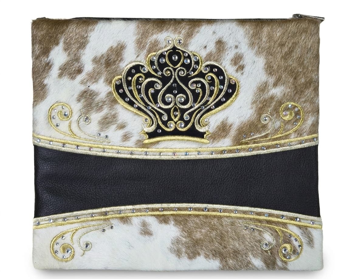 Crown Natural Hair-on-Hide and Black Leather Tallit & Tefillin Bag F132, photo 1