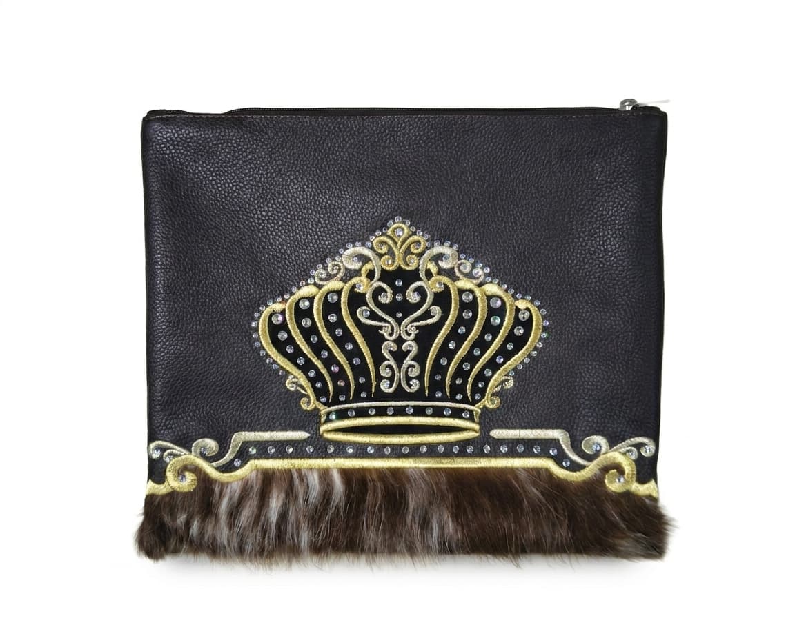 Crown Black Grained Leather Tallit & Tefillin Bag F135, photo 1
