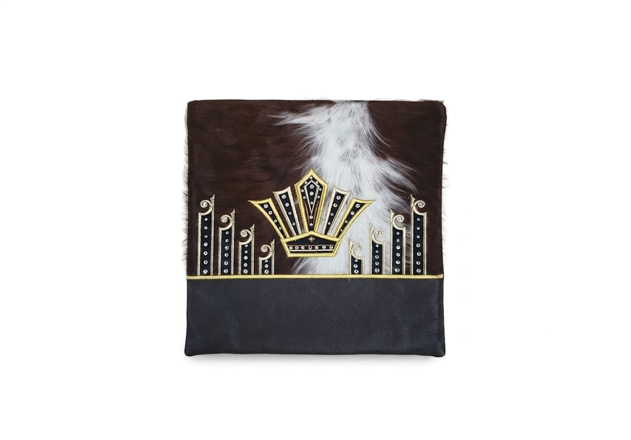 Crown Brown Hair-on-Hide and Black Leather Tallit Bag F136, photo 1