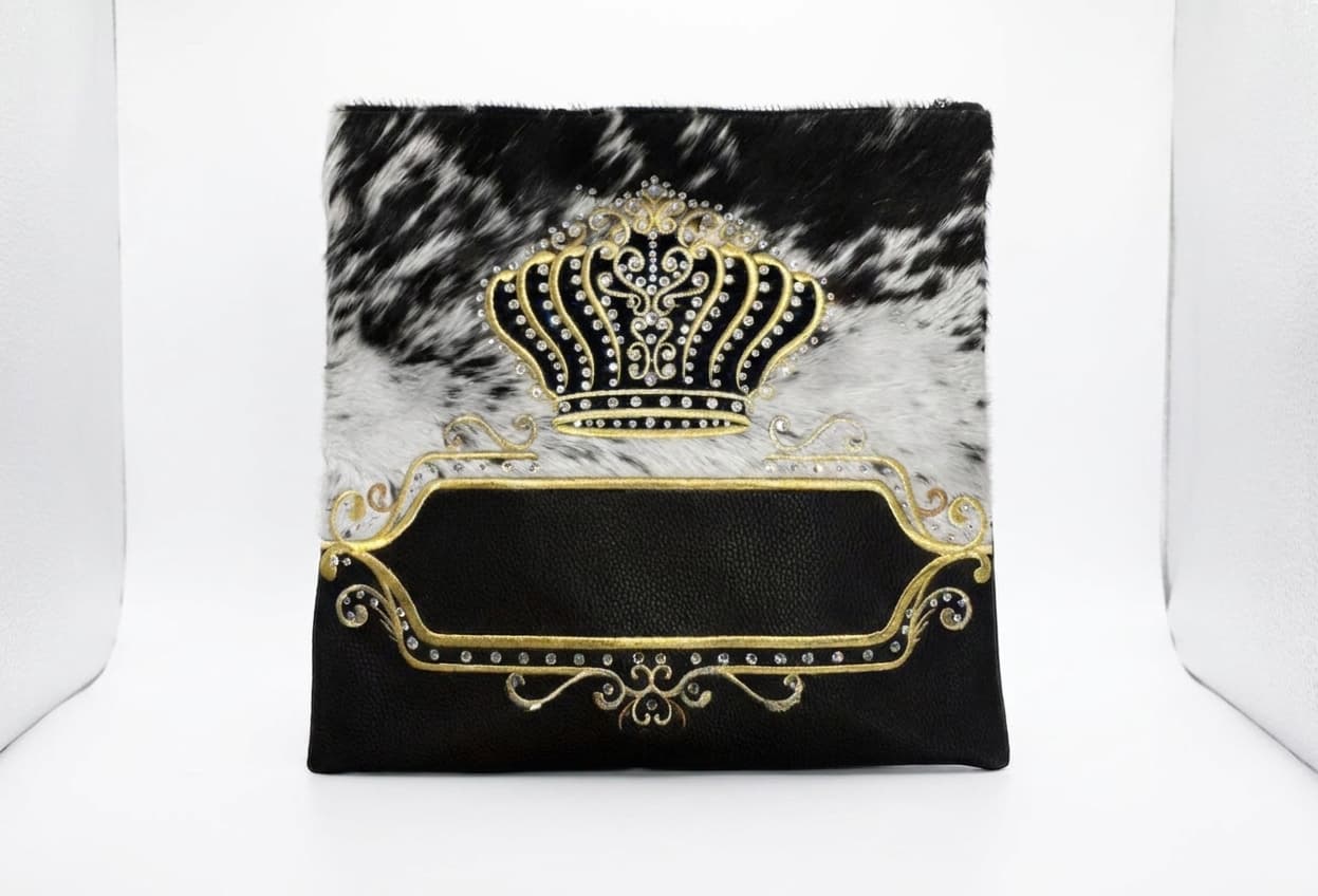 Crown Black Hair-on-Hide Leather Tallit & Tefillin Bag F139, photo 1