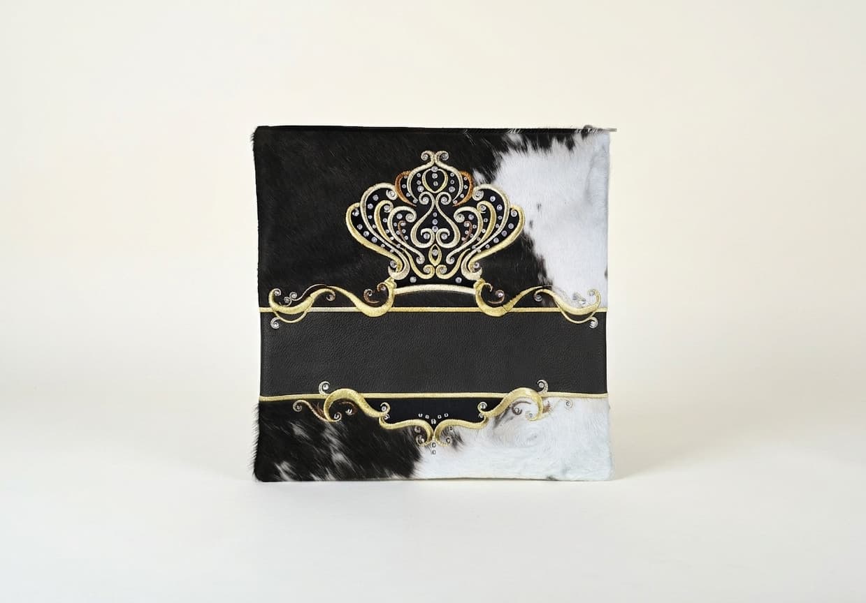 Crown Black and White Hair-on-Hide Leather Tallit Bag F140, photo 1