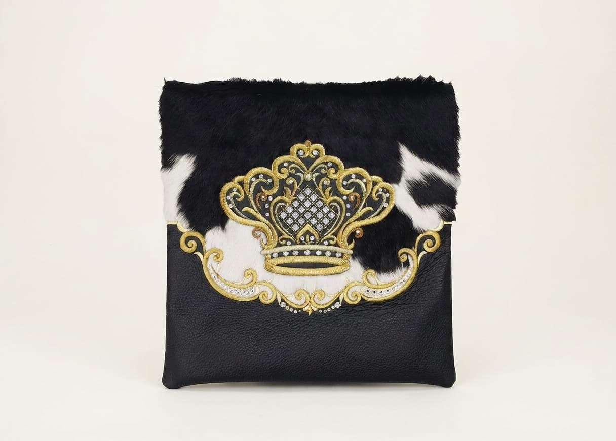 Crown Black Hair-on-Hide Leather Tallit & Tefillin Bag F142, photo 1